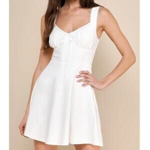 Lulus NWOT Exceptionally Loved White Bustier Crochet Trim Skater Mini Dress XS